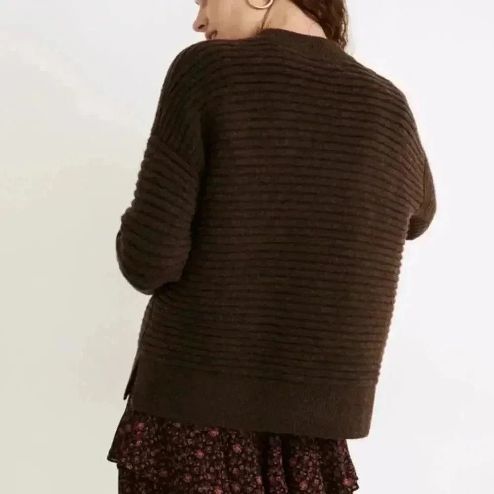 Madewell Elsmere Pullover Crewneck Sweater Size XS Brown Ribbed Wool Blend Soft - Picture 2 of 10